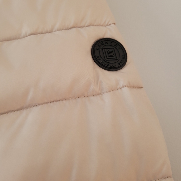 LAUNDRY BY SHELLI SEGAL Cream Beige Quilted Puffer Long Hooded Jacket - Picture 7 of 10